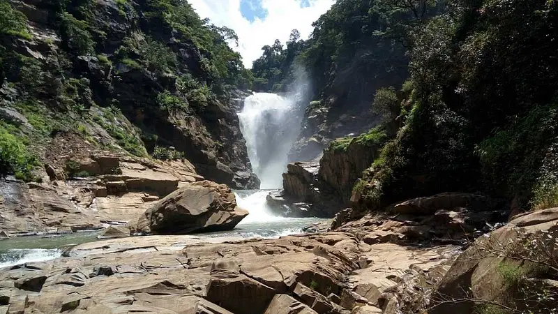 Shivaganga Falls in Shivamogga, a picturesque waterfall surrounded by lush greenery and serene surroundings, located in the Western Ghats of Karnataka.